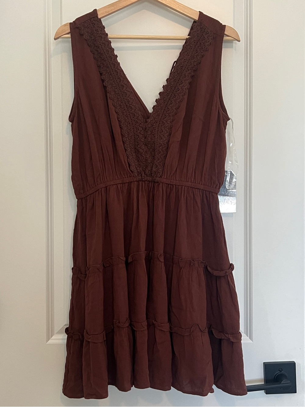 Justify Tiered V-Neck Dress in Deep Brown